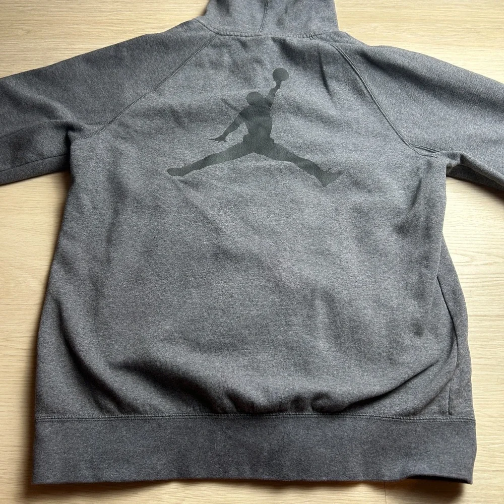Nike Air Jordan Mens Large Full Zip Hoodie Charcoal Grey Big Jumpman Back Patch